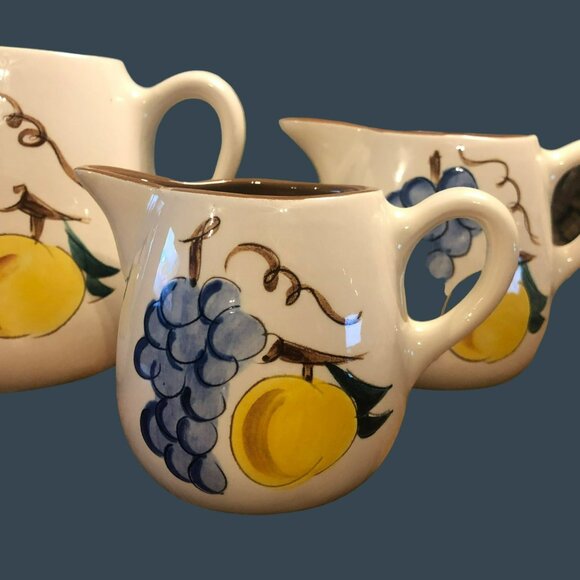 Stangl Fruit Pattern Pottery Pitchers Set of 3 Pint Half Pint 6oz Creamer Milk P - Picture 2 of 11